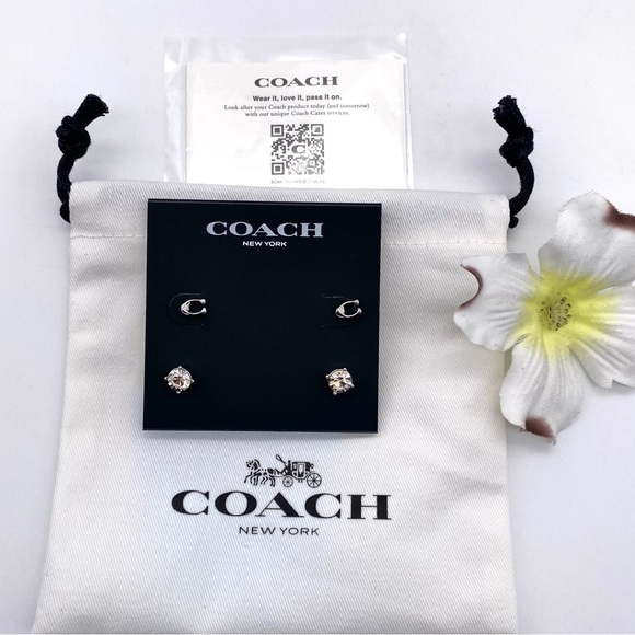 NWT Coach Signature C & Stone Stud Earrings Set - Picture 6 of 15